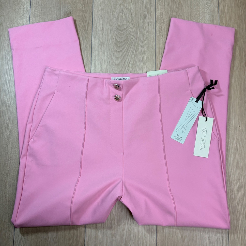 Rachel Zoe Pink Hi-Rise Slim Leg Pintuck Trousers Pants Size 14 Career NWT